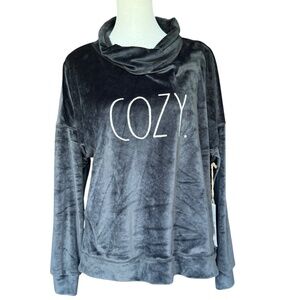 NWT‎ Rae Dunn Cowl Neck Black COZY Sweatshirt Sz M